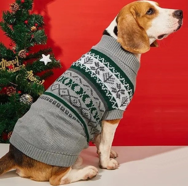 Светр для собак «Візерунки», сірий, в'язаний светр для собаки, одяг для собак дрібних, середніх порід
