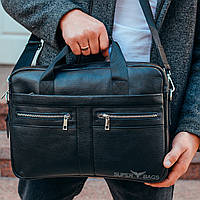 Мужская кожаная сумка для ноутбука Borsa Leather 1526 Сумка портфельЧерная