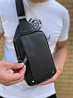 Кожаная сумка-слинг через плечо мужская черная Мужская практичная сумка для документов