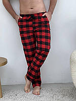 Топ! Пижама мужская COSY с фланели (брюки+рубашка) клетка красно/черная