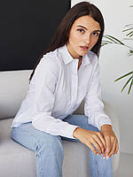 Классическая белая женская блузка - рубашка из котона, приталенная 42-48