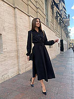 Платье креп костюмка миди с длинным рукавом черное, бежевое, бордо 42-44,46-48, 50-52 чорний, 42/44