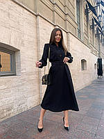 Платье креп костюмка миди с длинным рукавом черное, бежевое, бордо 42-44,46-48, 50-52 чорний, 46/48