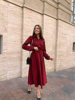 Платье креп костюмка миди с длинным рукавом черное, бежевое, бордо 42-44,46-48, 50-52 бордо, 42/44