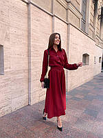 Платье креп костюмка миди с длинным рукавом черное, бежевое, бордо 42-44,46-48, 50-52 бордо, 50/52