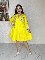 Женское платье свободное с вышивкой жёлтое/голубое/черное/белое, Мод 849VL