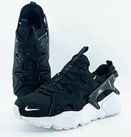 Nike Air Huarache Craft Black White черные с белым мужские кроссовки текстиль кожа Найк Хуарачи Крафт
