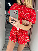 Женская пижама в сердечко день влюбленных футболка +шорты ткань софт 42/44 46/48 Мод 196