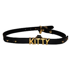 Чокер із написом KITTY від UPKO з італійської шкіри, чорний із золотою фурнітурою
