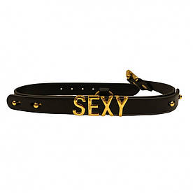 Чокер із написом SEXY від UPKO з італійської шкіри, чорний із золотою фурнітурою
