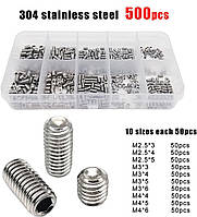 Настановні Гвинти Нержавіюча сталь (M2.5, M3, M4) Набір 500 шт DIN 916 Spec (SP-0676501)