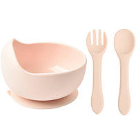 Комплект для прикорма супница, силиконовая вилка и ложка Нежно-розовый