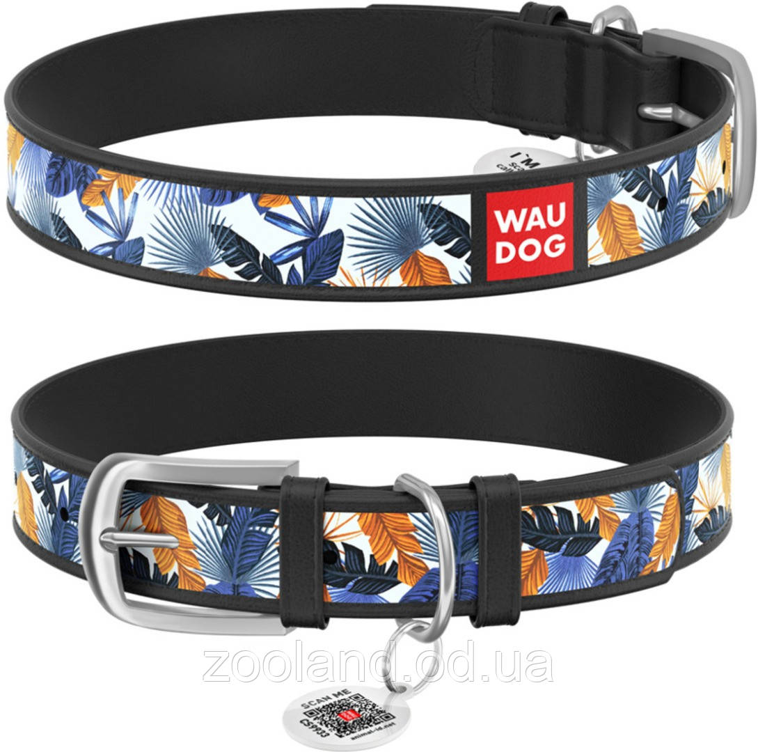 0035-0041-01 Collar WauDog Design Джунгли с qr паспортом чорний, 46-60/35мм