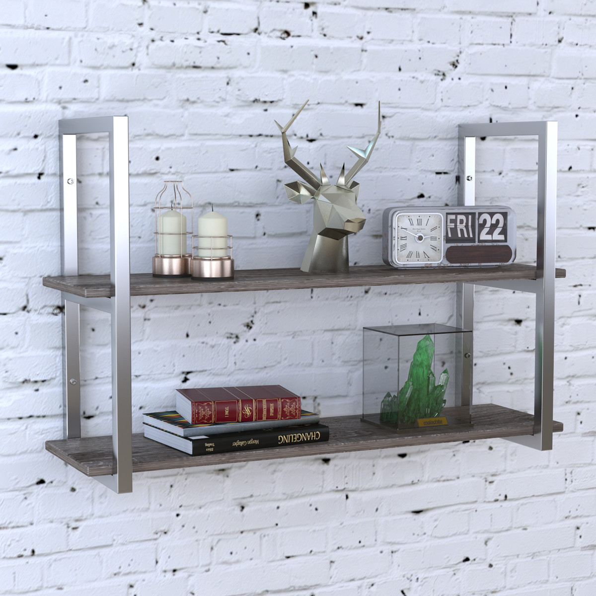 Полиця PL-2-18 Loft Design Дуб Палена 92 см Сріблястий