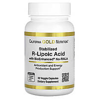 R-Ліпоєва кислота, Stabilized R-Lipoic Acid, California Gold Nutrition, 30 вегетаріанських капсул