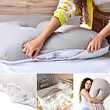 Подушка для сну та відпочинку для вагітних П-форми IDEIA 140х75х20 см з U-shape з наволочкою на блискавці фігурна сіро/біла, фото 4