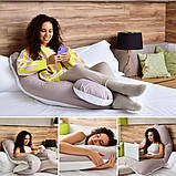 Подушка для сну та відпочинку для вагітних П-форми IDEIA 140х75х20 см з U-shape з наволочкою на блискавці фігурна сіро/біла, фото 9