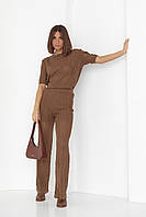 Жіночий костюм з ажурного в'язання — коричневий колір, L (є розміри)