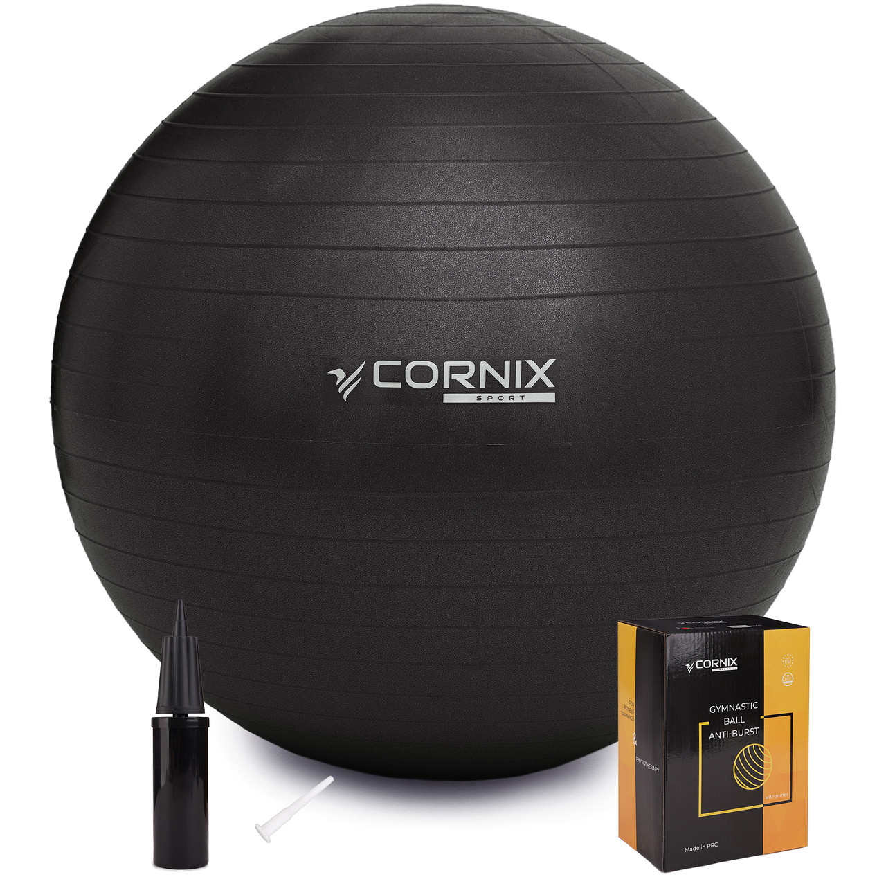 М'яч для фітнесу (фітбол) Cornix 75 см Anti-Burst Black