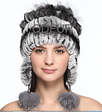 Зимова жіноча шапка з хутра кролика Рекс і чорнобурки, фото 2