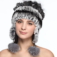 Зимова жіноча шапка з хутра кролика Рекс і чорнобурки