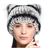 Шапка в'язана з хутра кролика Рекс і чорнобурки, фото 4