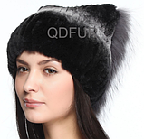 Шапка в'язана з хутра кролика Рекс і чорнобурки, фото 8