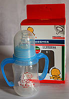 Пляшечка для годування з соскою та трубочкою, знімні ручки, 125 мл. Блакитна