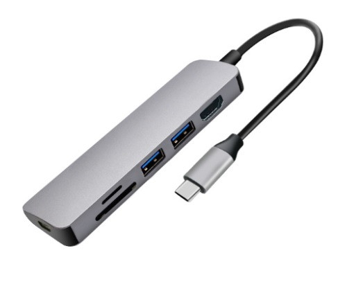 Док-станція Lucom USB Type-C-HDMI + Type-C PowerDelivery 87W 2xUSB3.0 +Cardreader Срібний (62.09.8376)