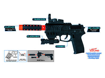 Пистолет игрушечный со светом, звуком и вибрацией, работает от батарей