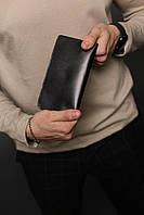 Мужское портмоне из натуральной гладкой кожи (черное)