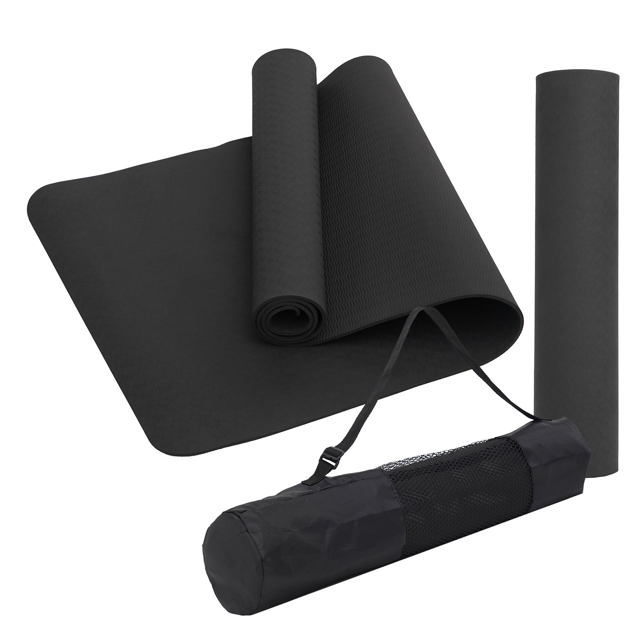 Килимок (мат) спортивний SportVida TPE 183 x 61 x 1 см для йоги та фітнесу SV-EZ0061 Black