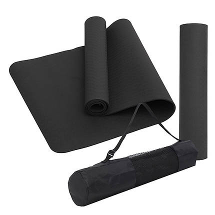 Килимок (мат) спортивний SportVida TPE 183 x 61 x 1 см для йоги та фітнесу SV-EZ0061 Black, фото 1