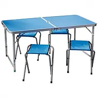 Раскладной стол чемодан для пикника со стульями 120*60*70/55 Синий (3253422)