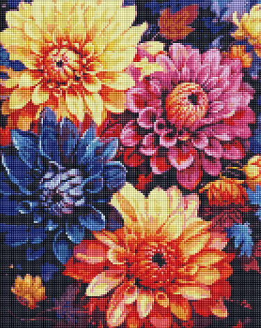 Алмазна мозаїка AMO7842 Барвисті жоржини ©art_selena_ua, 40х50см Ideyka на підрамнику, фото 1