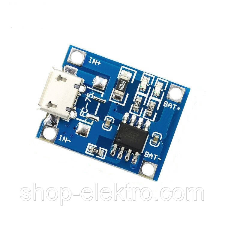 Електронний модуль TP4056 зарядки літієвих акумуляторів, micro USB DC 5 В, без захисту, фото 1