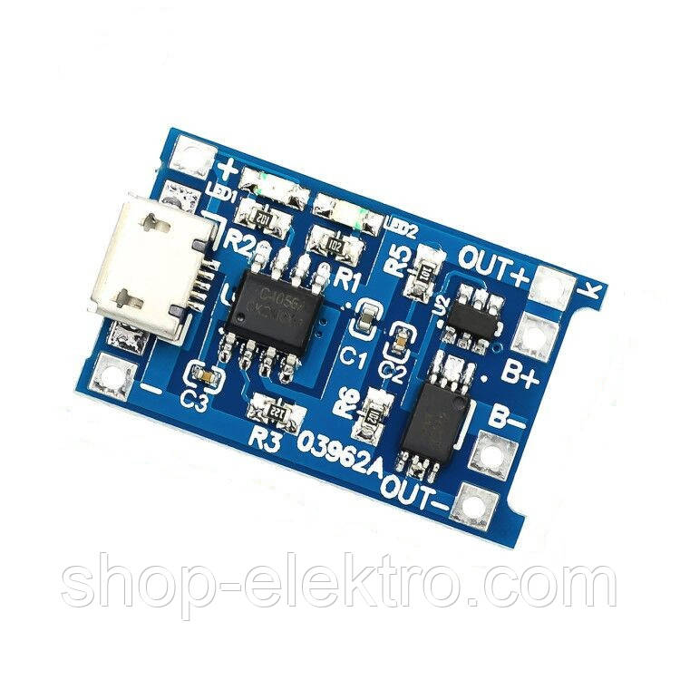 Електронний модуль TP4056 зарядки літієвих акумуляторів, micro USB DC 5 В, фото 1