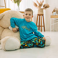 Дитяча піжама для хлопчика футер (начіс) Shark GABBI бірюзова зріст 134 см.