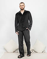 Піжама костюм чоловічий домашній велюровий сорочка зі штанами Чорний