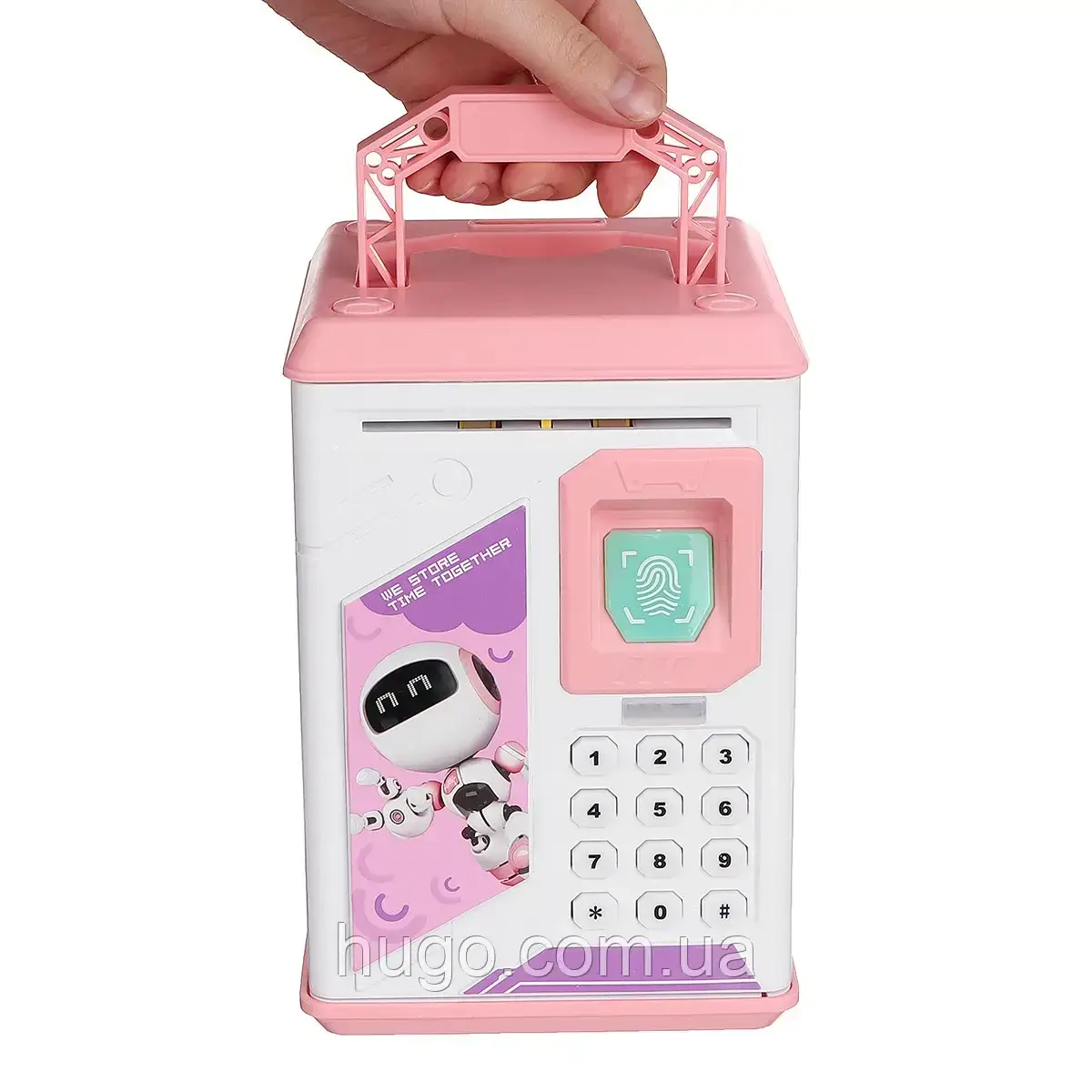 Дитяча скарбничка-сейф з кодовим замком і відбитком пальця Robot Bodyguard Рожевий / Скарбничка для монет та купюр, фото 1