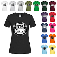 Черная женская футболка С надписью BTS (14-1-3-10)