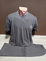 Мужская пижама батал футболка и штаны Турция 48-56 размеры хлопок серая