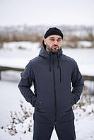 Мужская длинная куртка с капюшоном Softshell непромокаемая серая - S, M, L, XL, 2XL, 3XL