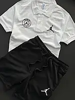 Спортивный комплект Jordan мужской летний весенний футболка поло шорты Джордан трикотажный бело черный