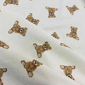 Фланелева тканина коричневі ведмедики на білому (шир. 1,5 м) (FL-0357)