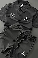 Спортивный комплект Jordan мужской летний весенний футболка поло шорты Джордан трикотажный черный