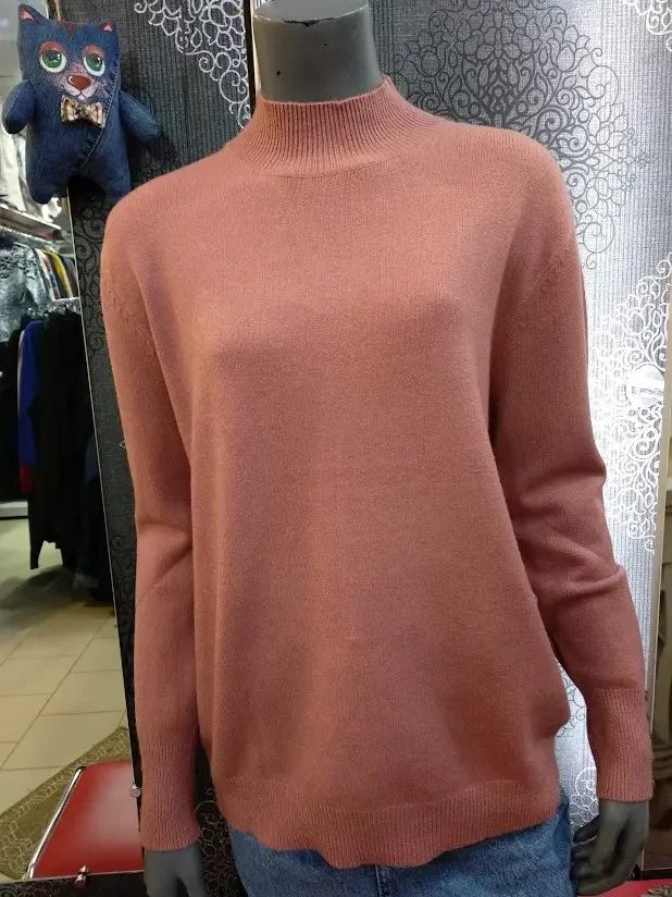 Светр жіночий тонкий базовий стійка великий розмір 52-54 цегляний, фото 1