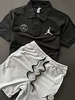 Спортивный комплект Jordan мужской летний весенний футболка поло шорты Джордан трикотажный черно серый
