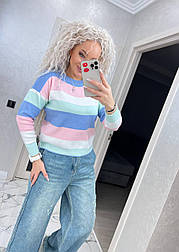 Жіночий в'язаний светр у різнокольорову смужку (р. 42-46) 91043319