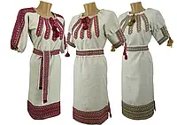Льняное Платье вышиванка для девочки бежевое р.146 - 164
